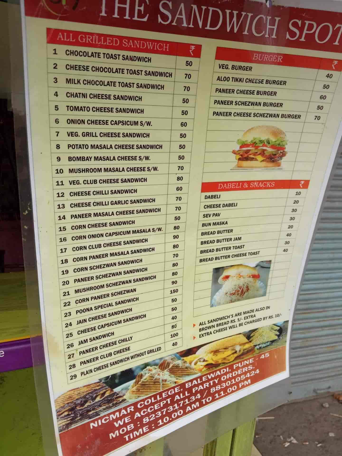 The sandwich spot menu online