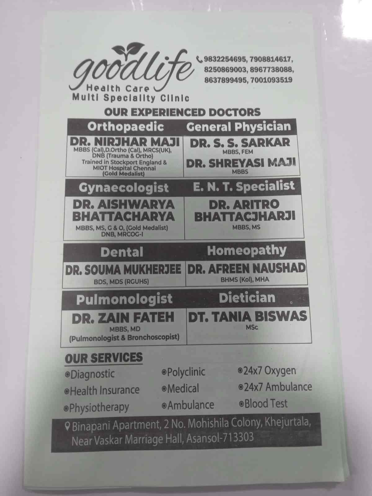 Goodlife Healthcare Multispeciality Clinic in Mohishila Colony,Asansol Best ENT Doctors in