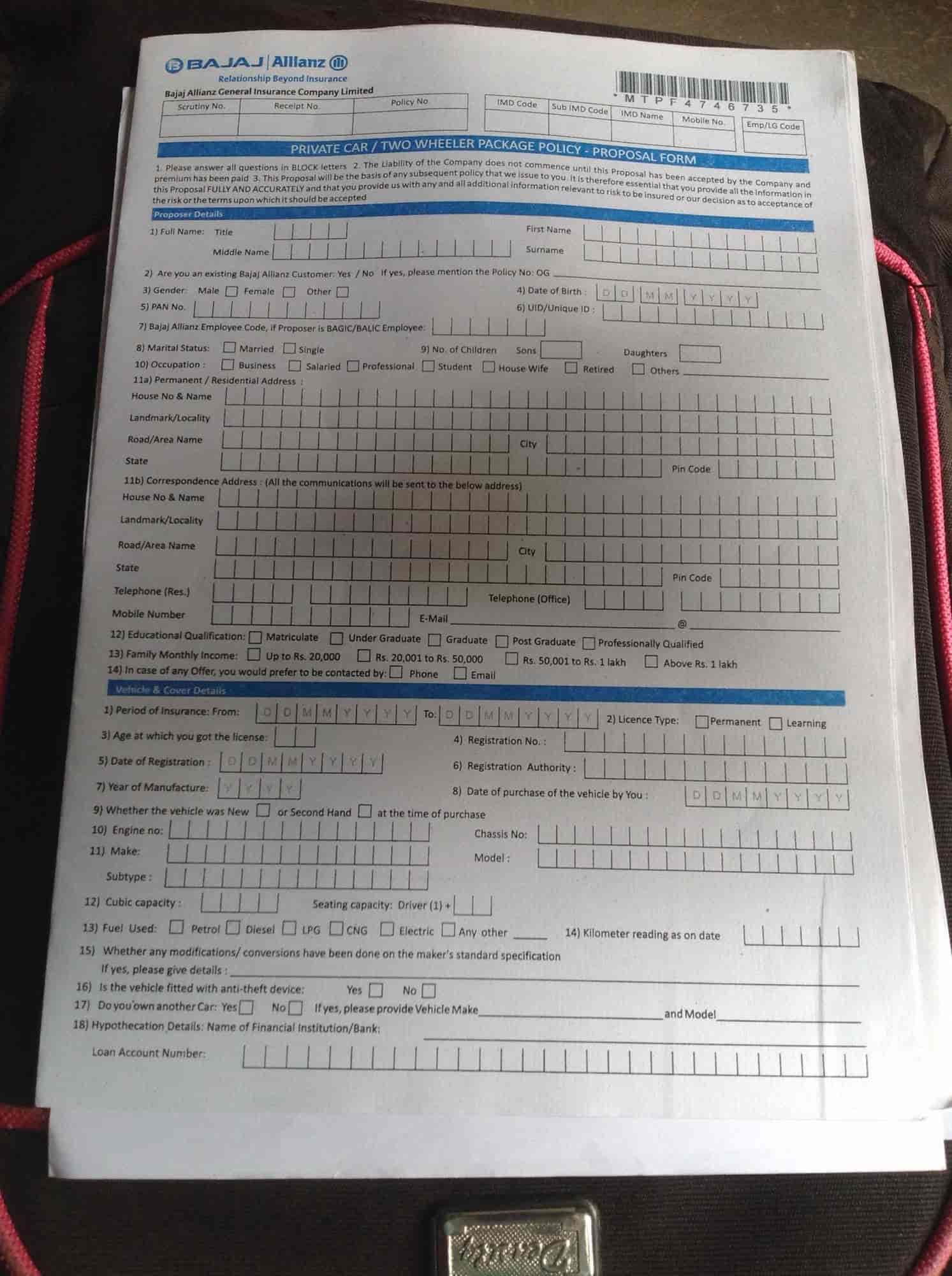 Bajaj Allianz Health Insurance Premium Receipt Insurance