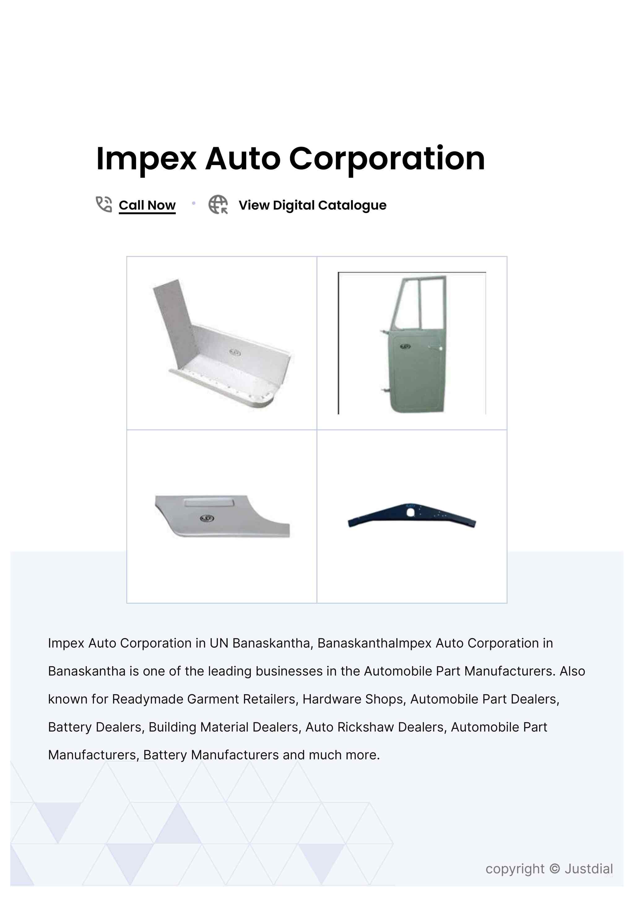 Catalogue - Impex Auto Corporation in Rajosana, Banaskantha - Justdial