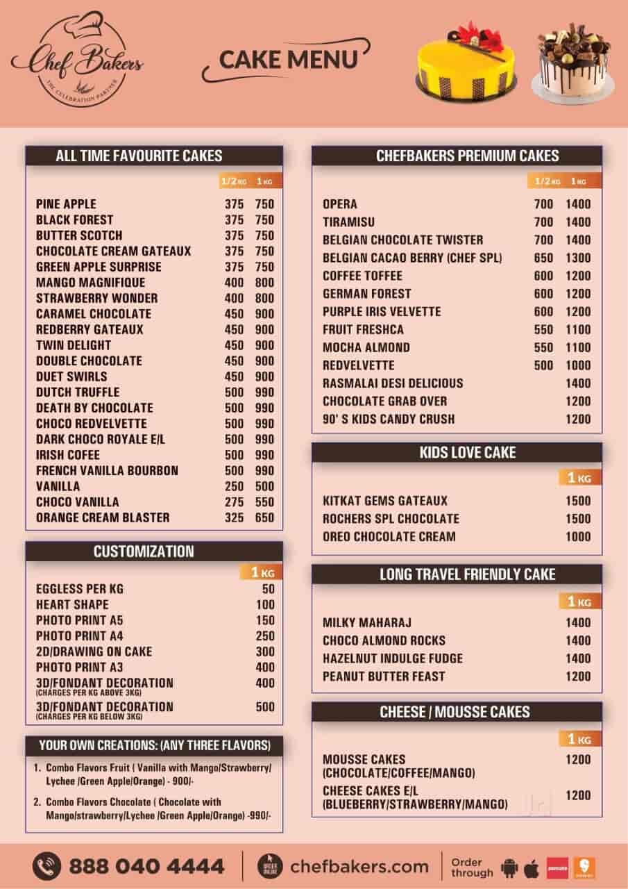 Discover 129+ chef bakers cake menu latest awesomeenglish.edu.vn