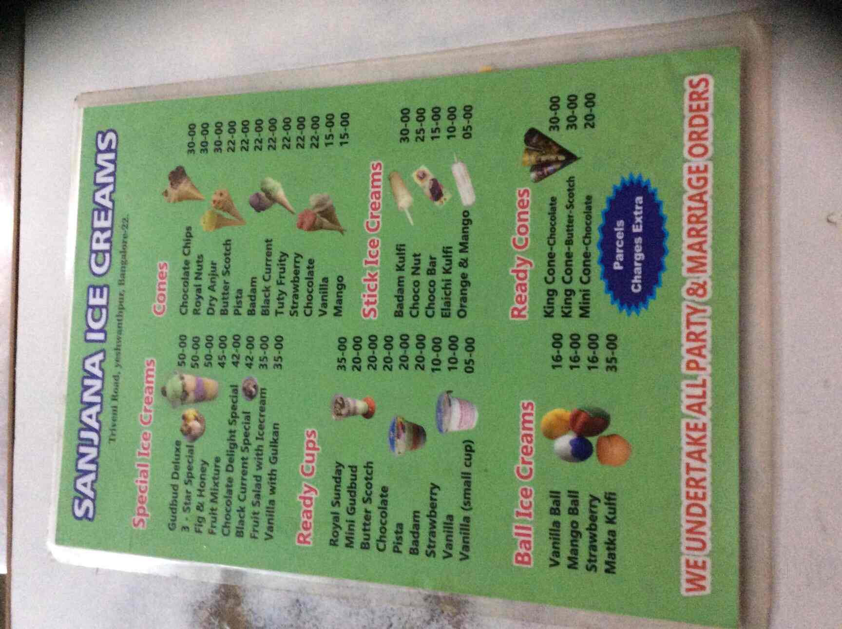 Sanjana Icecream in Yeshwanthpur,Bangalore Best Ice Cream Parlours in