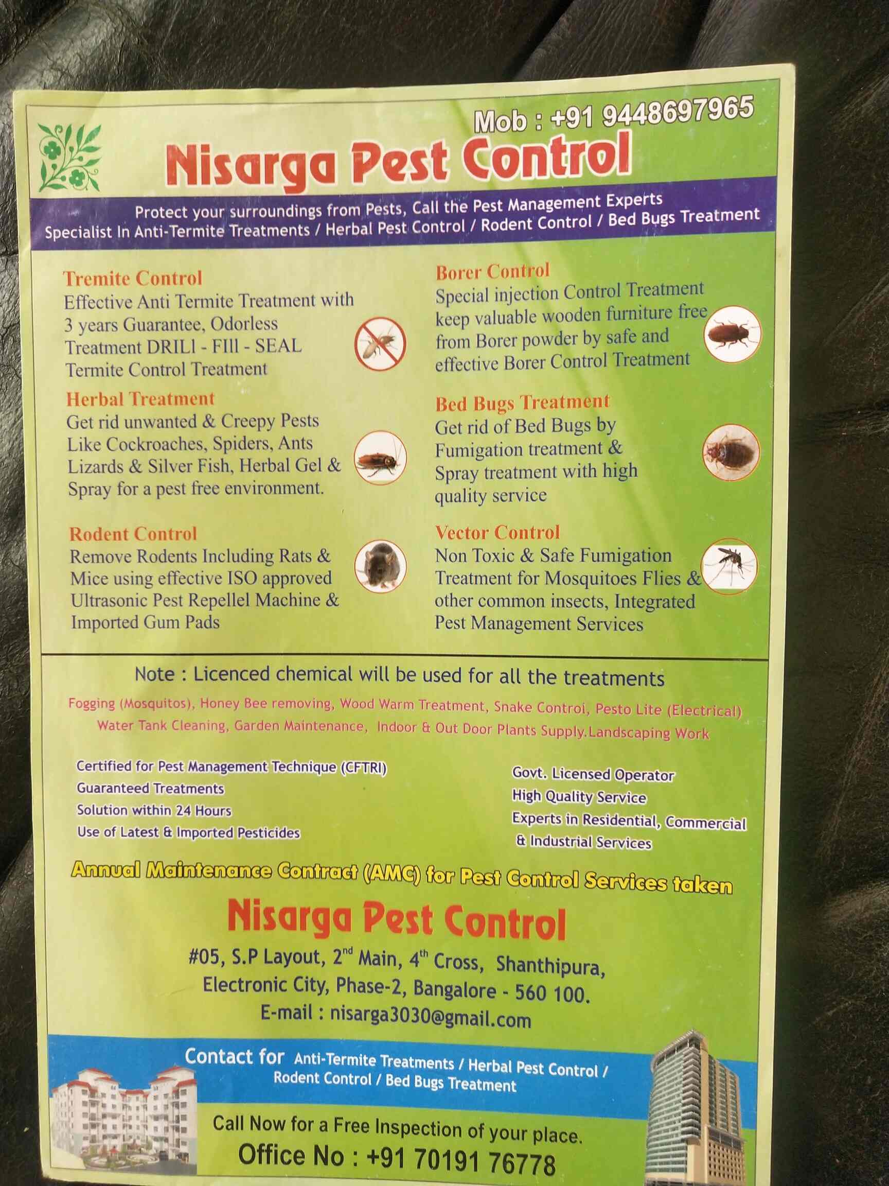 Nisarga Pest Control Service in Electronic City Phase 2,Bangalore
