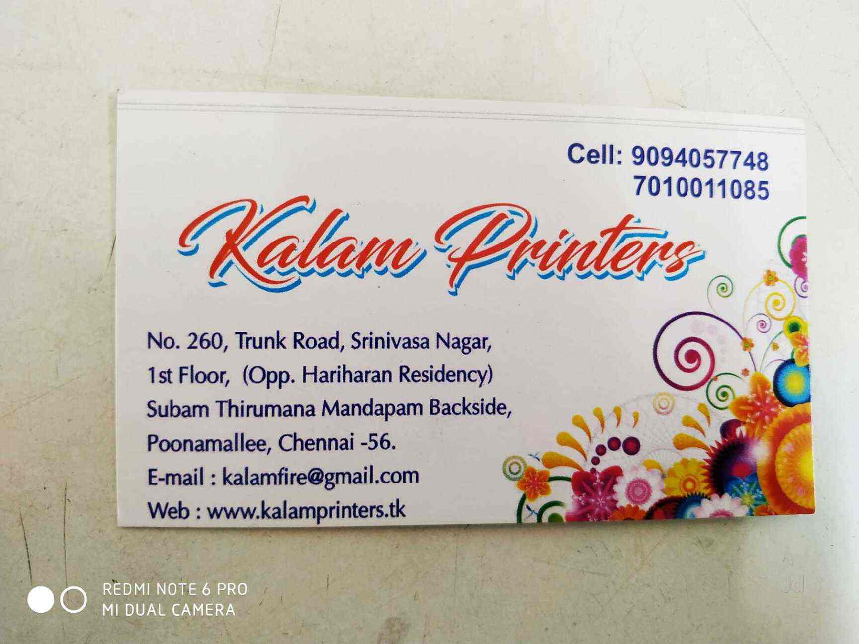 Kalam Printers In Poonamallee Chennai Best Printers For Visiting Card