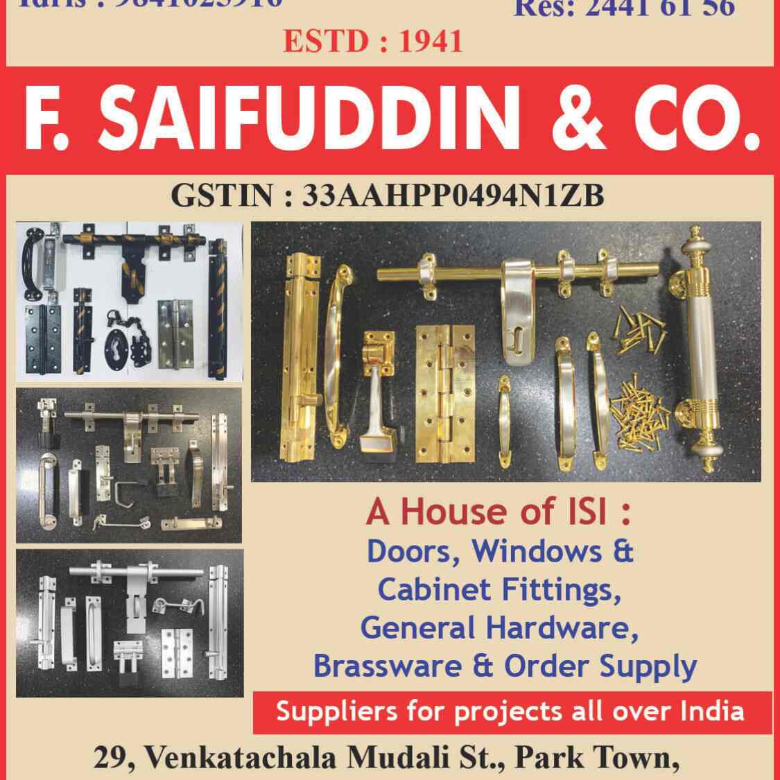 F Saifuddin & Co in Park Town,Chennai Best Door Lock Dealers in