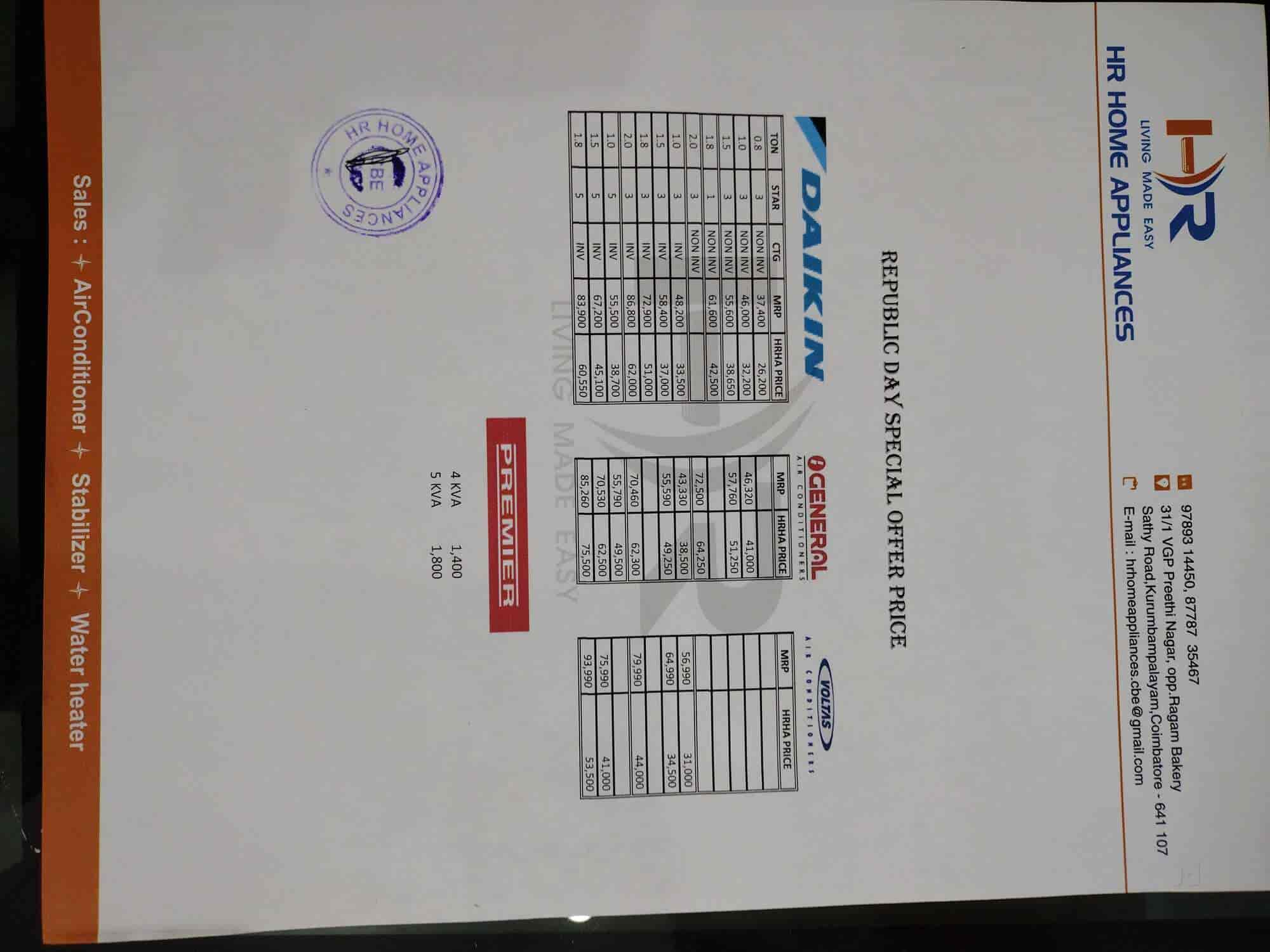 Hr Home Appliances in Kovilpalayam,Coimbatore Best AC Dealers in