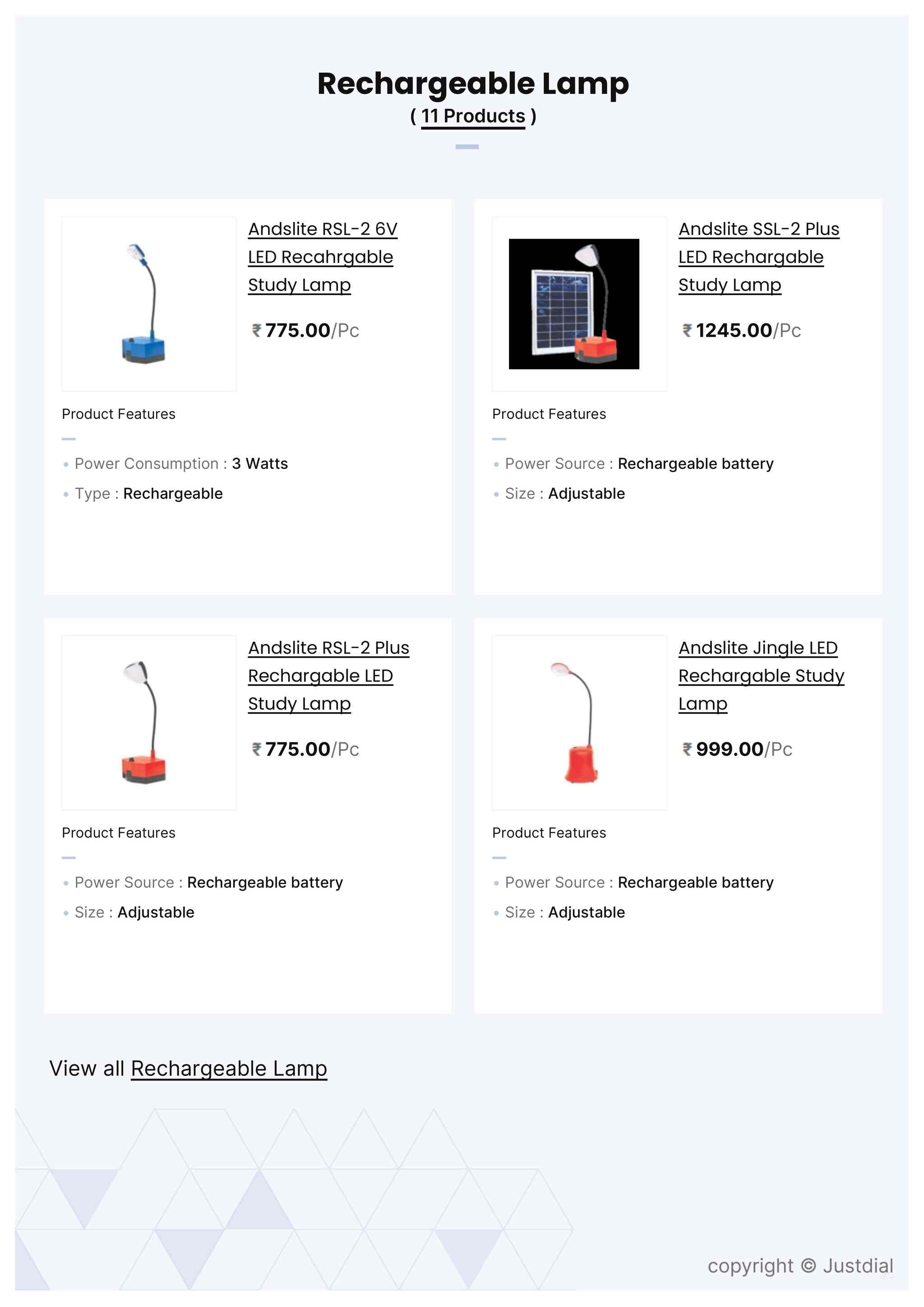 Andslite RSL-2 6V LED Recahrgable Study Lamp in Jodhpur at ₹ 775