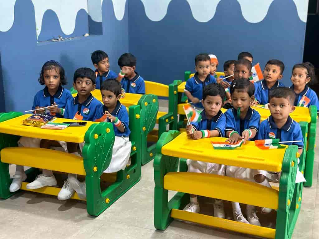 Happy preschool children learning