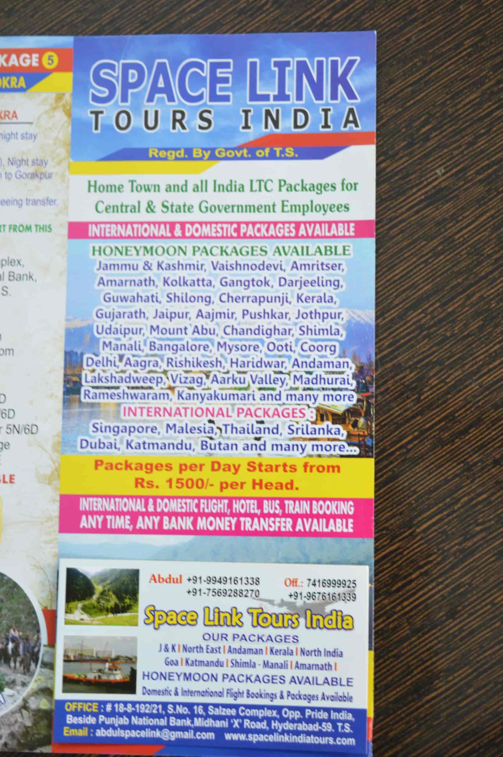 Space Link Tour India in Opposite Vicroy Garden,Hyderabad Best Travel