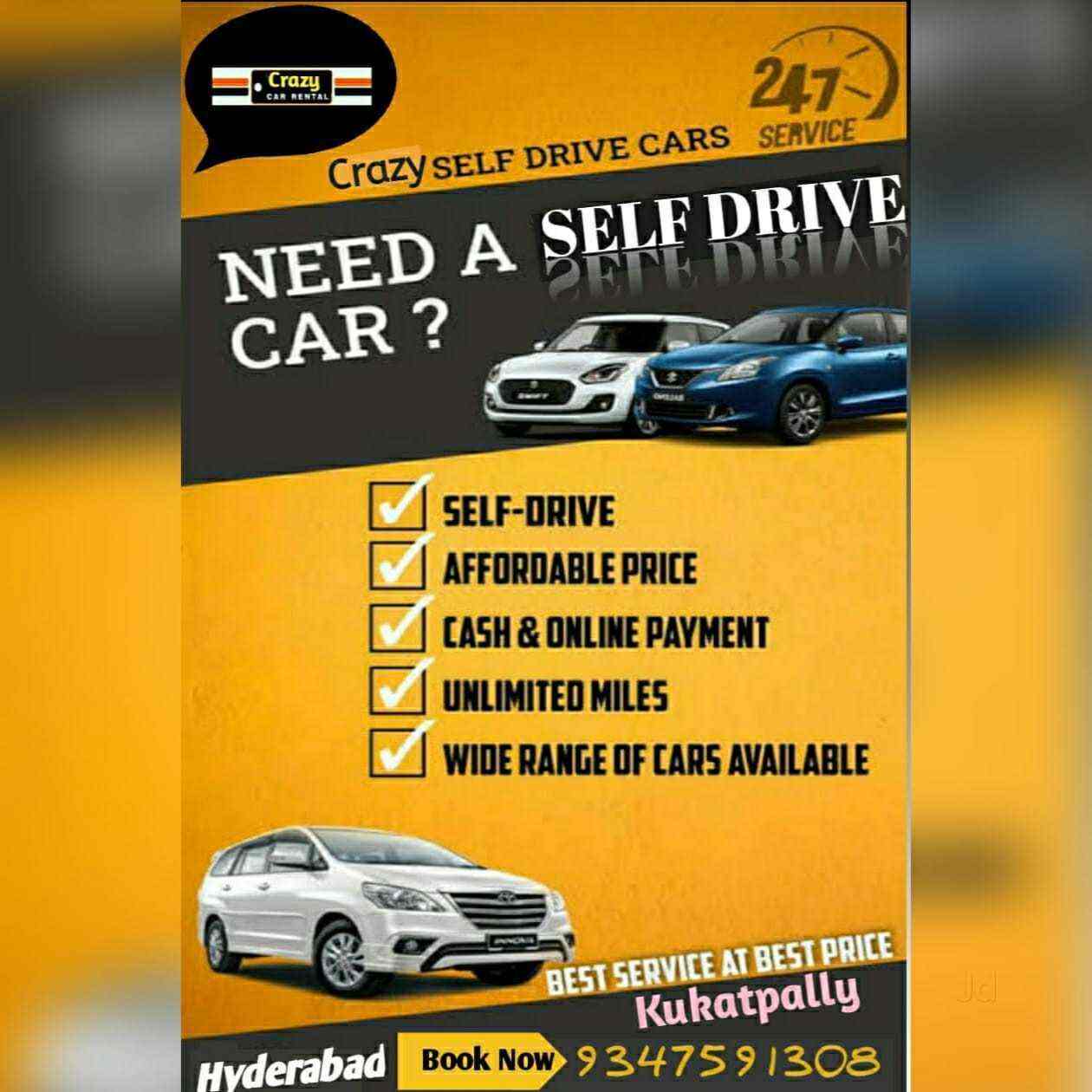 Crazy Self Drive Cars in Kukatpally,Hyderabad Best Car Rental For Self Driven in Hyderabad