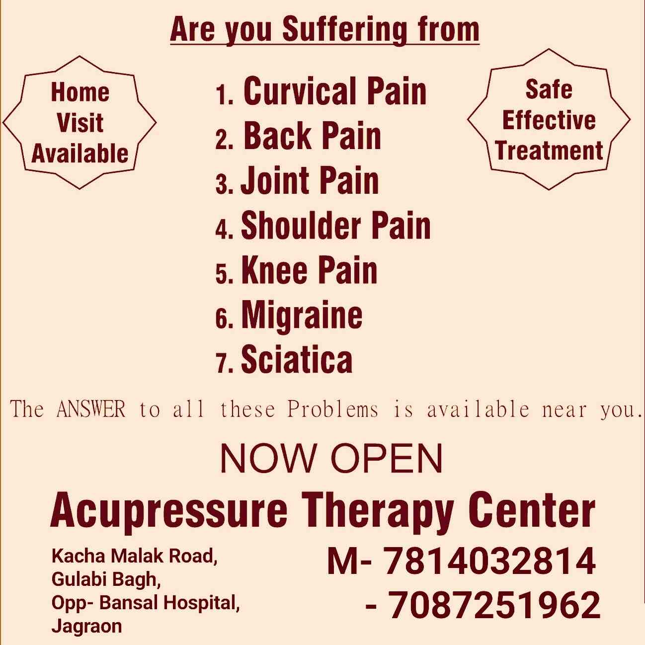 Acupressure Therapy in Near Gulabi Bagh, Opposite Bansal Hospital