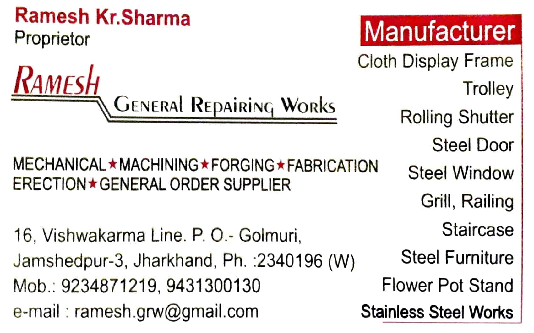 Catalogue Ramesh General Repairing Works in Golmuri , Jamshedpur