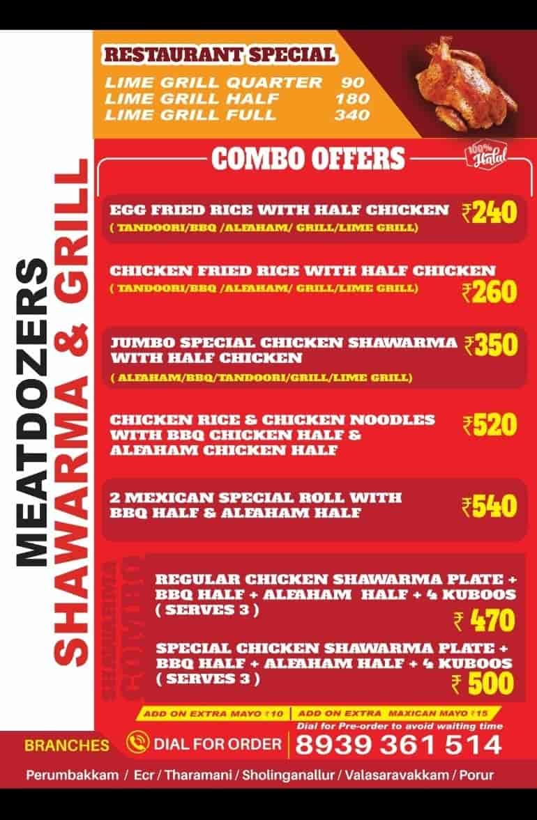Meatdozers Shawarma & Grill Perumbakkam Menu in Perumbakkam ...