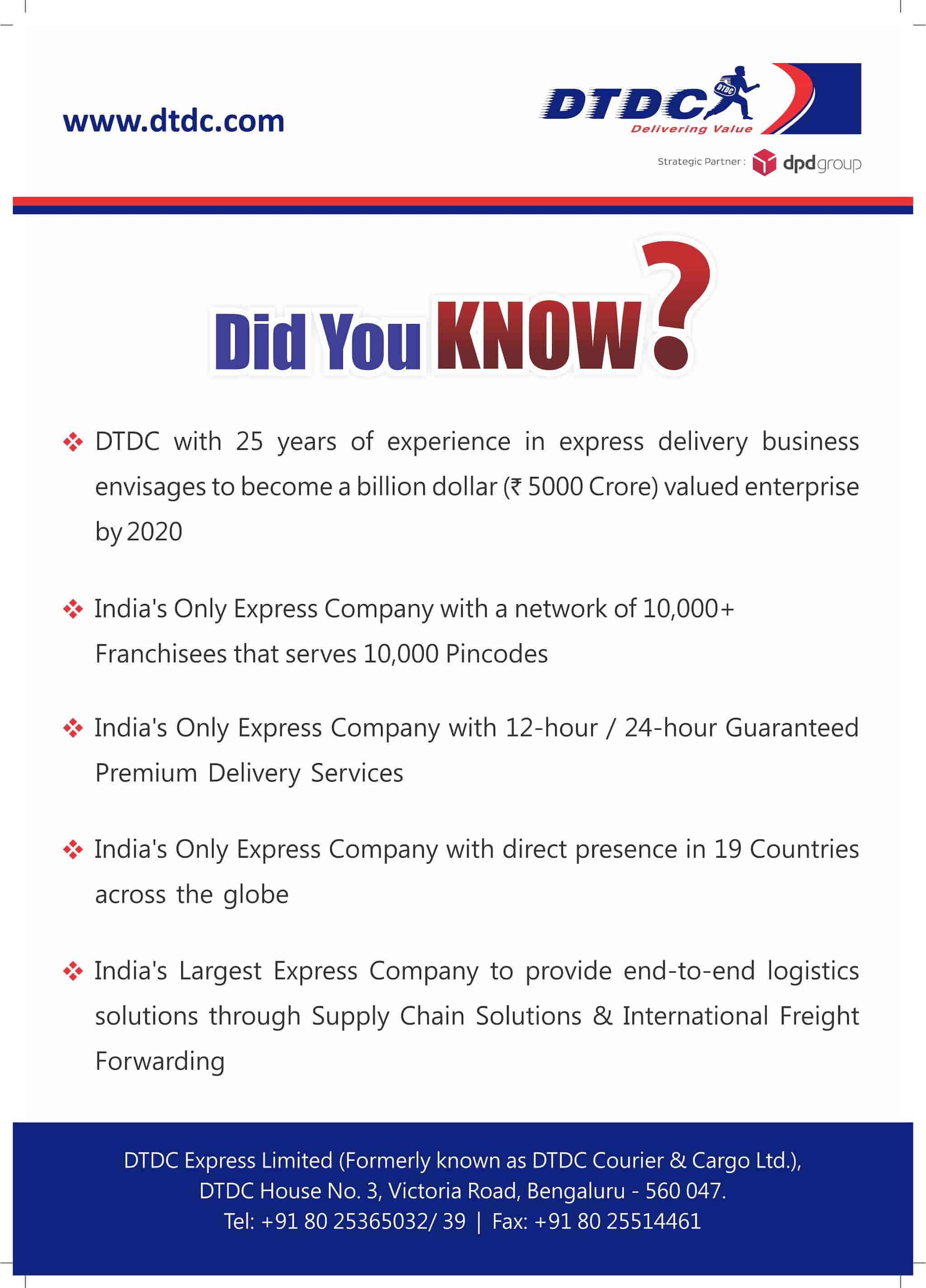 Top DTDC Courier Services near Pampady Best DTDC International