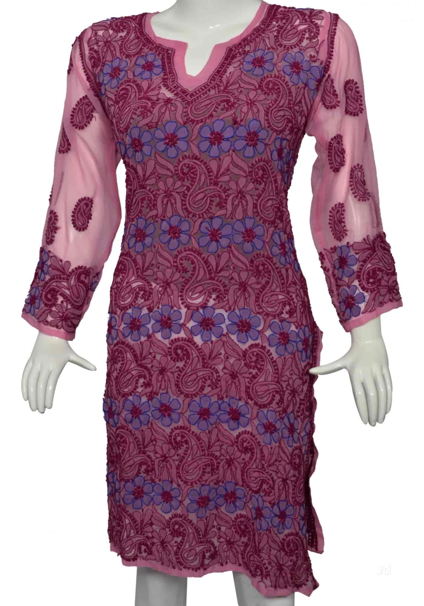 Navy Cotton Floral Printed Embroidered Kurti – Meena Bazaar