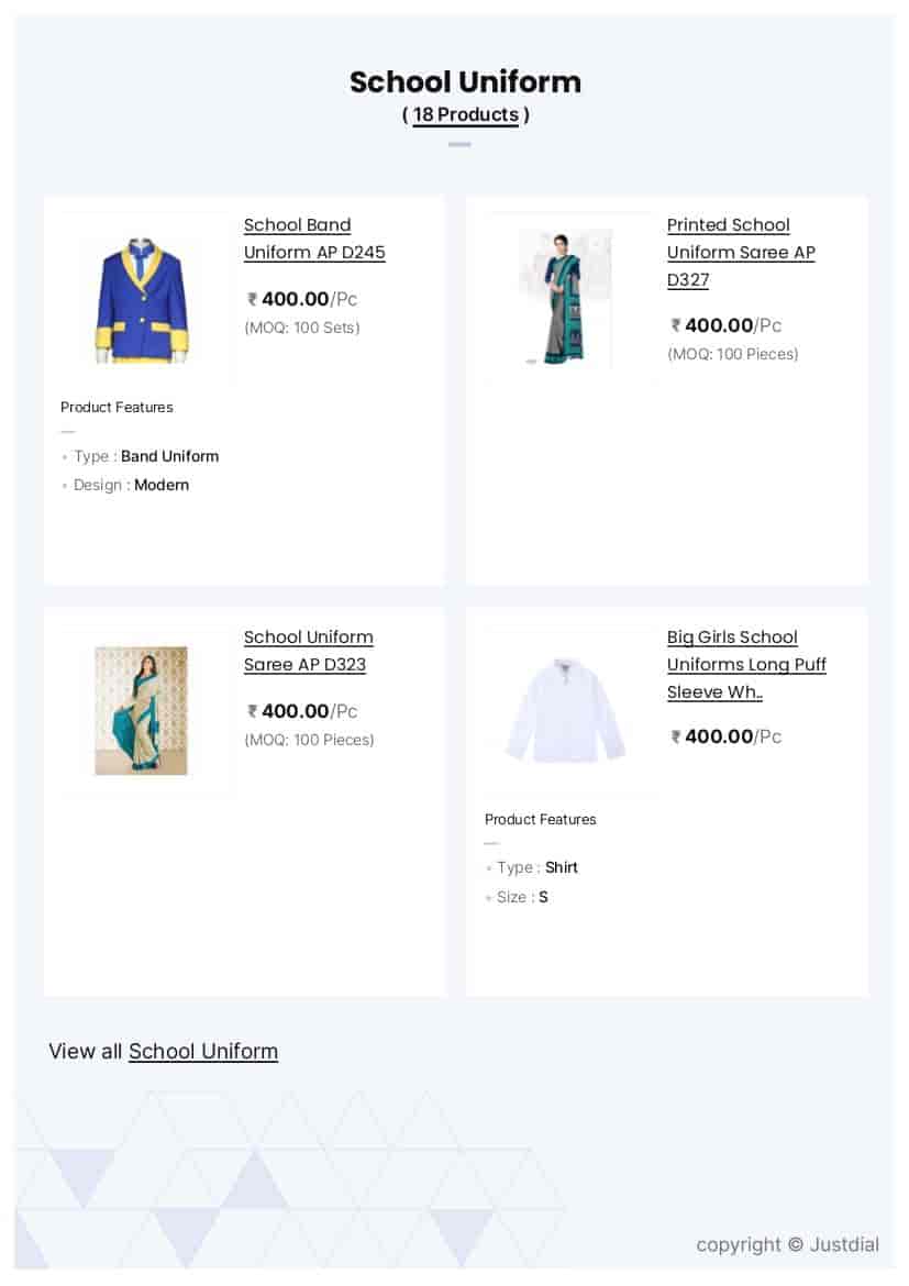 School Uniform AP D227 in Ludhiana at ₹ 400 Sets (MOQ:100 Sets