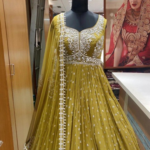 Designer Mastani Cream Color Anarkali Dress Material