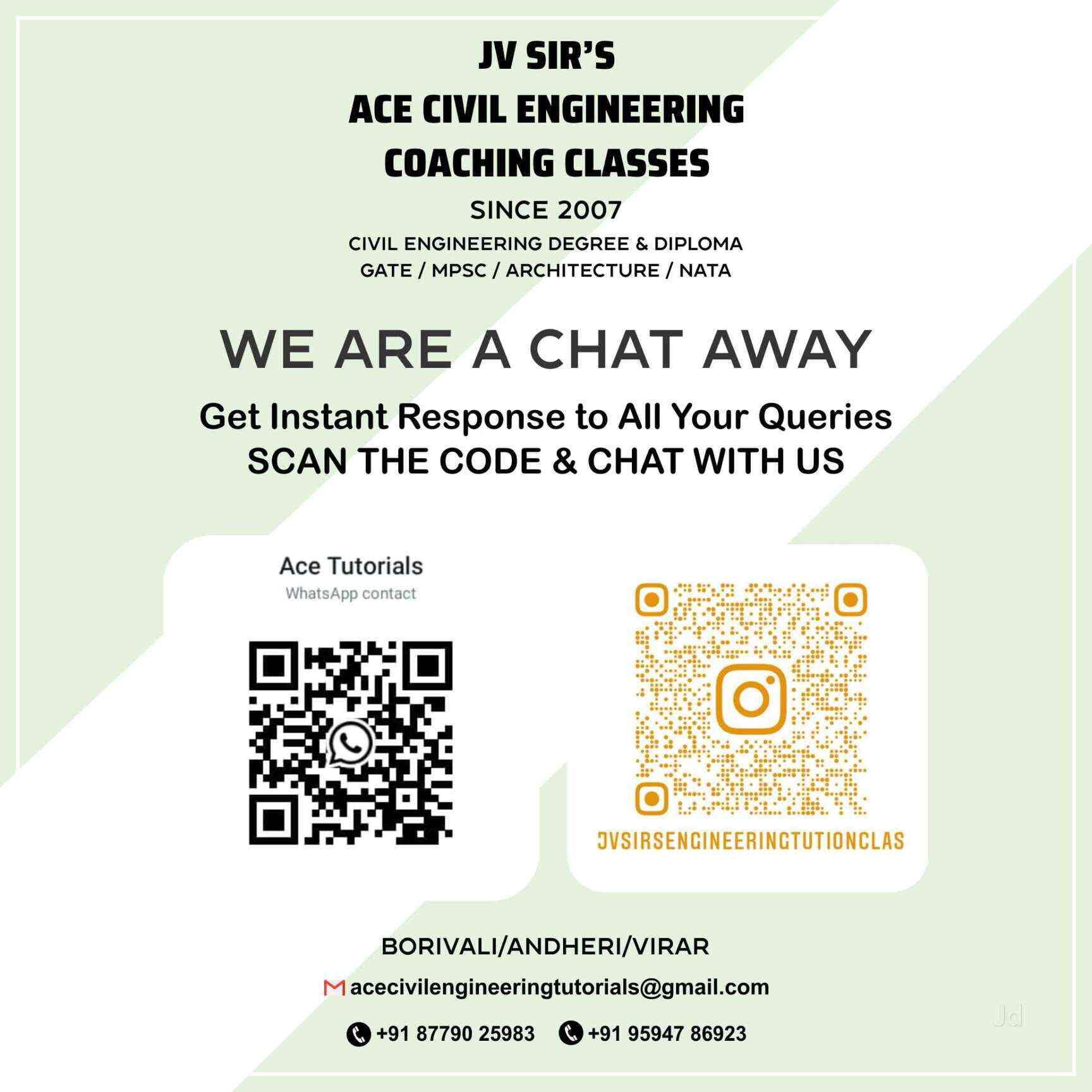 JV SIR'S ACE CIVIL ENGINEERING TUTORIALS, Borivali West - Colleges in  Mumbai, Mumbai - Justdial