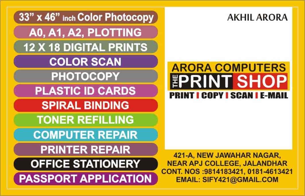 Arora Computers in Jalandhar City,Jalandhar Best Printing Services in Jalandhar Justdial