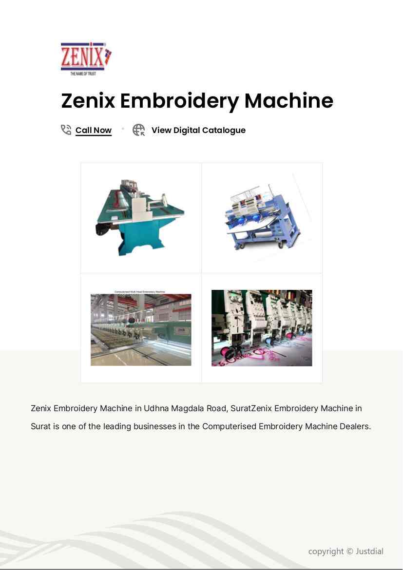 Zenix Computerized Embroidery Machine (21 Head) in Surat at ₹ 17 L / Pc by  Zenix Embroidery Machine - Justdial