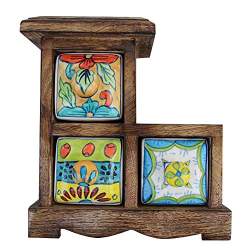 Buy Ceramic Wooden Spice Box Masala Rack Jewellery Container Gift