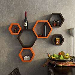 Buy Ck Handicraft Wooden Hexagon Shape Floating Wall Shelf For Home Set Of 6 Hexagon Wall Shelves Orange And Brown Features Price Reviews Online In India Justdial