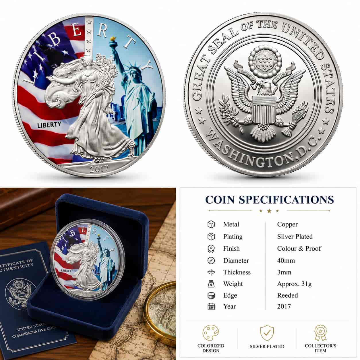 2017 American Liberty Silver-Plated Colorized Commemorative