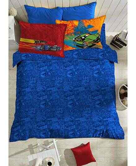 Buy Portico New York Hot Wheels Bed Sheet And Pillow Cover Blue