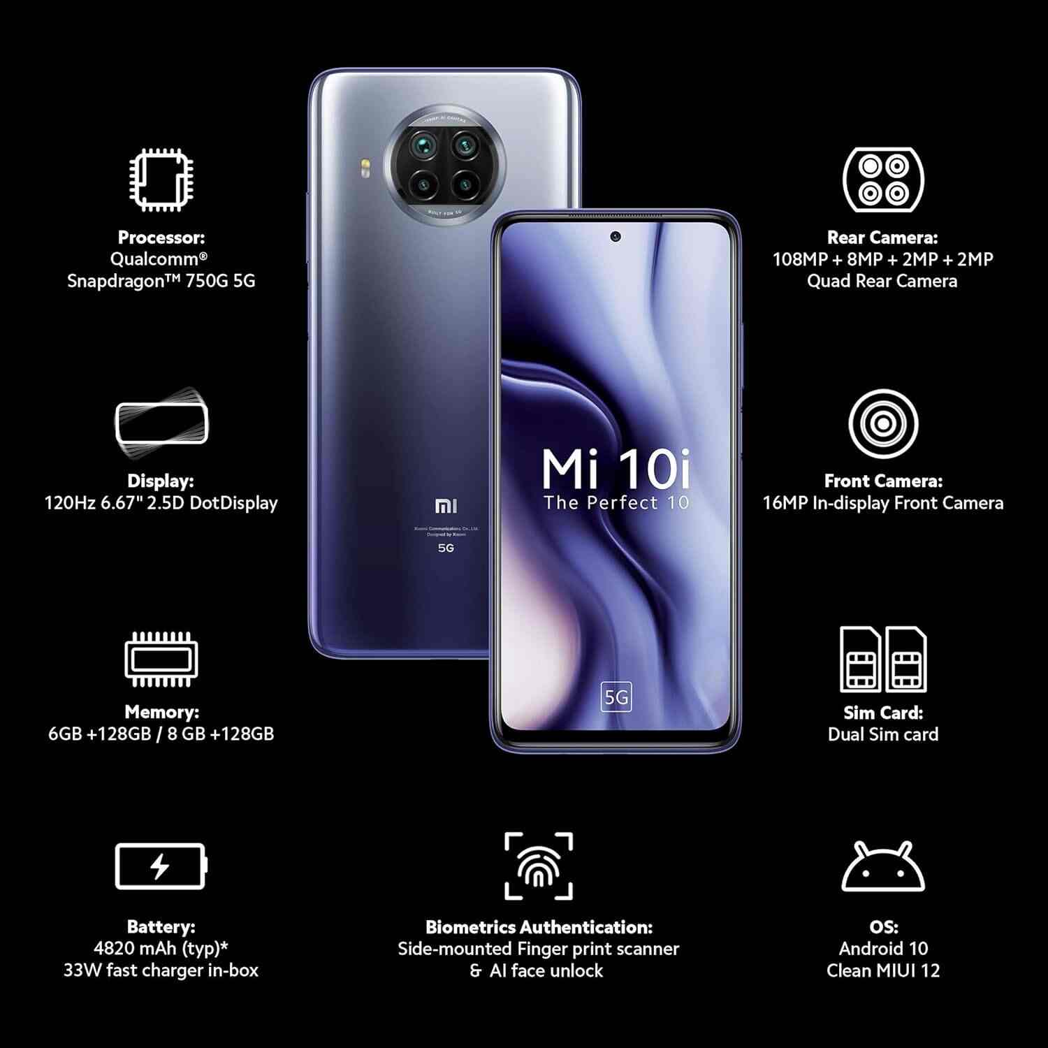 MI 10i Mobile Phone (RAM 8GB, 128GB, Atlantic Blue)