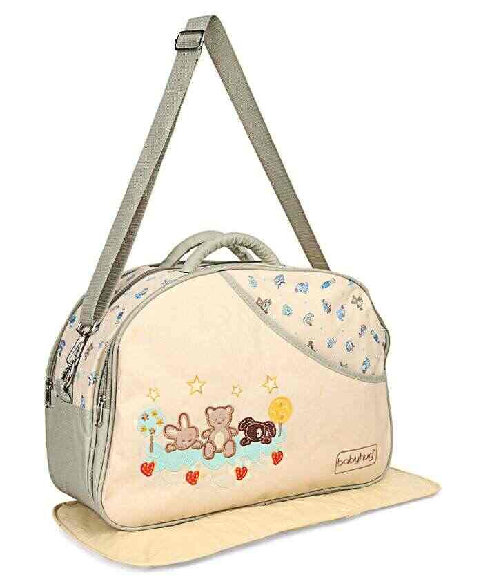 Babyhug Diaper Bag With Changing Mat Rabbit Bear Print Cream