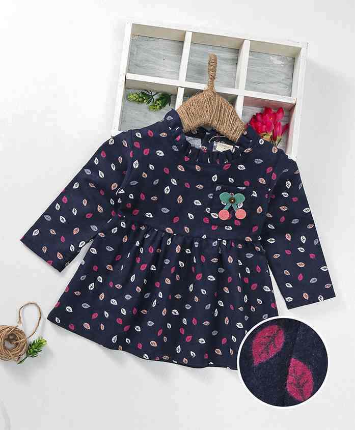 Sen Sen Kids Full Sleeves Leaves Printed Dress With Fruit Applique