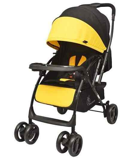 black and yellow stroller