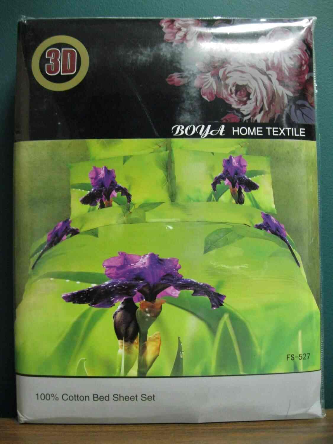 Buy 3d Bed Sheet Set Purple Flower On Green Oil Painting Design