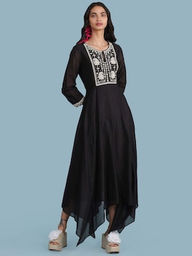 green emerald velvet dress Ritu Kumar Black Embroidered Dress with Gilet main image 1