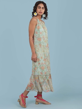 slim fit dress slacks Ritu Kumar Green Floral Print Cotton Anarkali – Saris and Things main image 0
