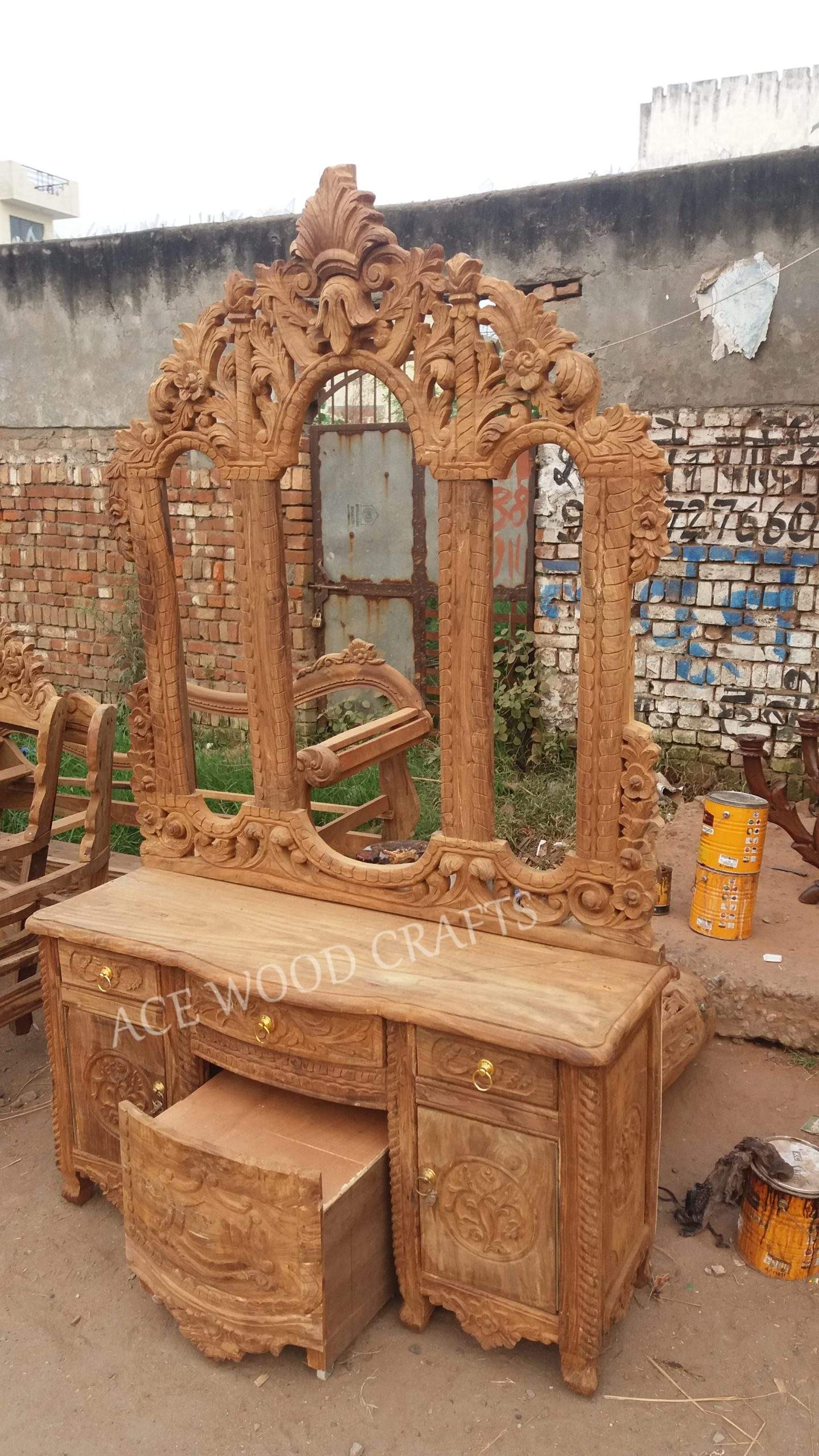 teak dressing table designs Natural Teak wood Dressing Table, With Stool at 75000/piece in Saharanpur