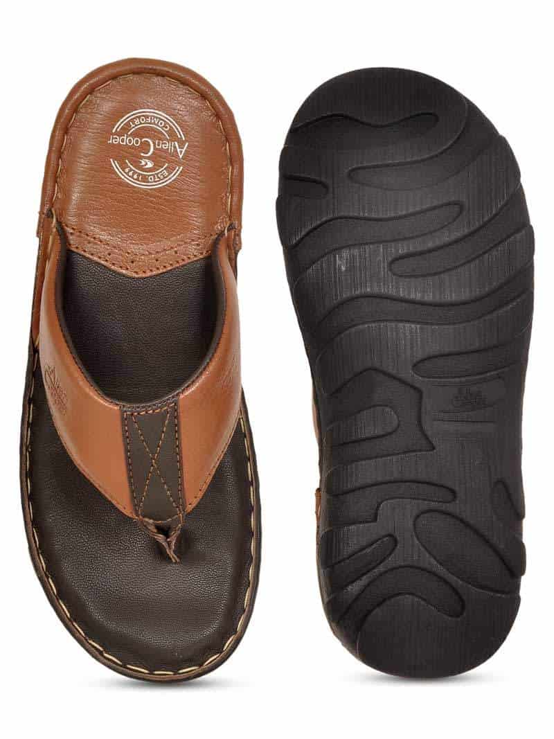 Allen Cooper Leather Brown Slippers in 