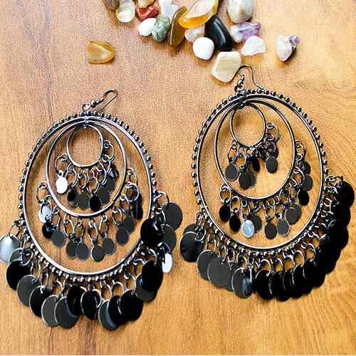 Black metal long earrings online