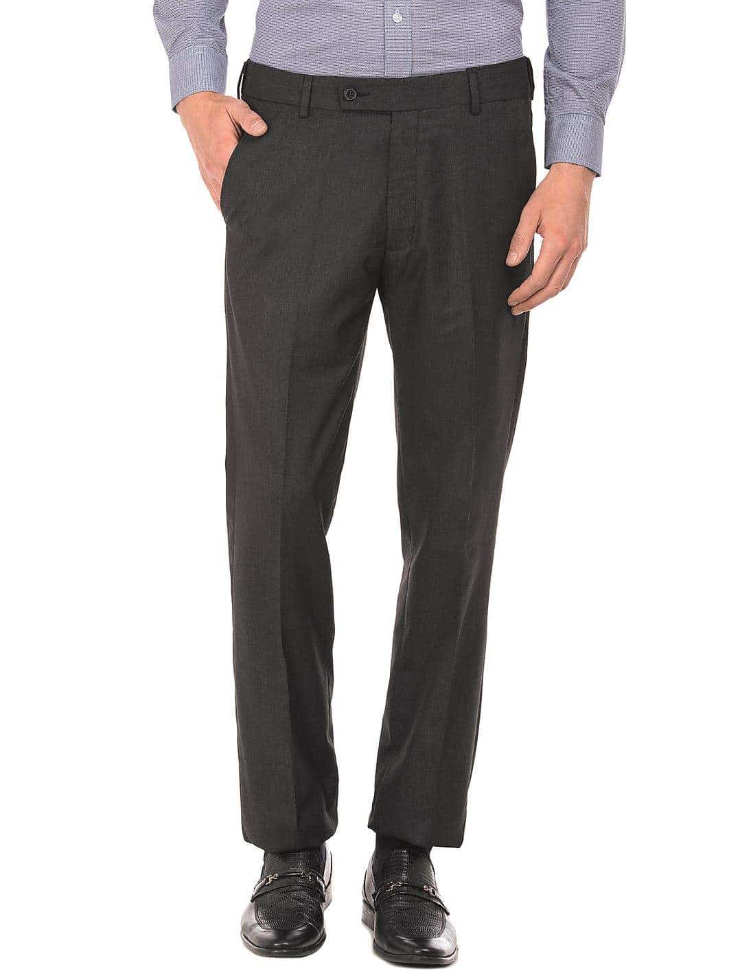 ARROW Flat Front Regular Fit Trouser [Onyx, 46]