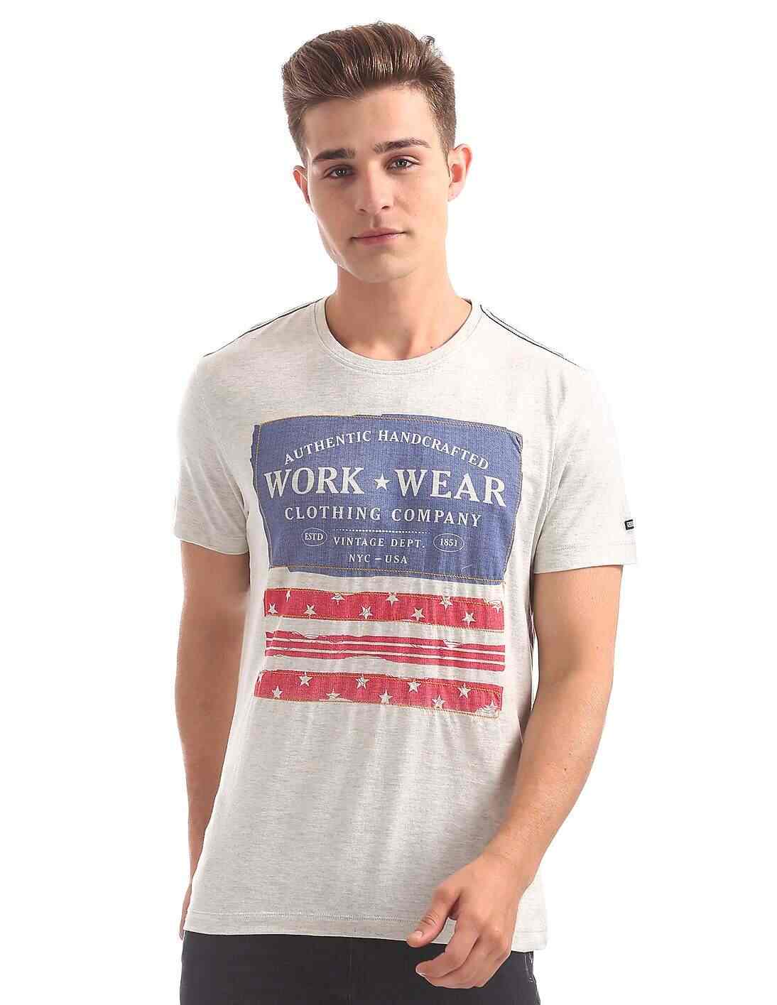 ARROW Regular Fit Printed T-Shirt [Grey Melange, S]