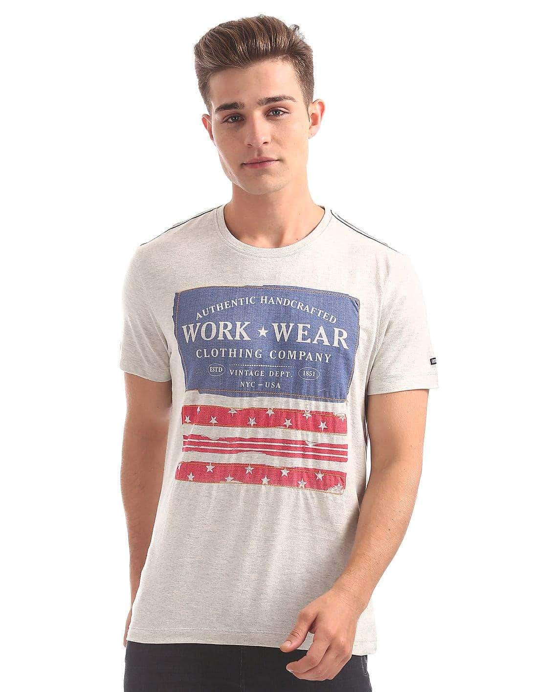 ARROW Regular Fit Printed T-Shirt [Grey Melange, XL]