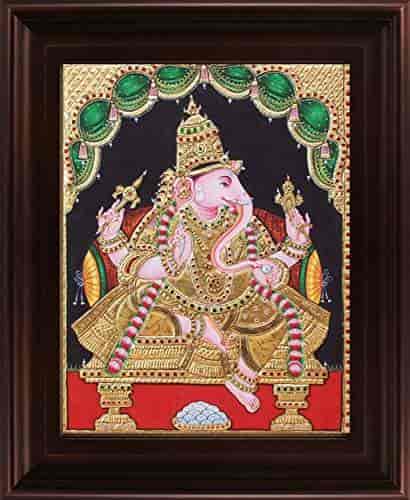 Buy Myangadi Traditional Right Sideface Ganesha Tanjore Painting