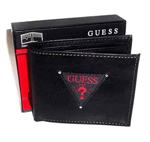 New Guess Men/'s Wallet Black//Red Leather Double Billfold Credit Cards