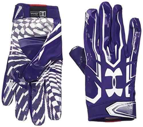 purple and white football gloves
