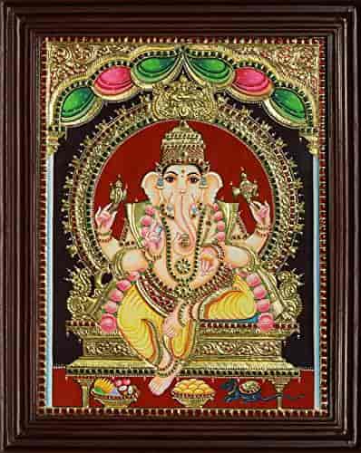 Buy Myangadi Traditional Ganesha Tanjore Painting 22 Carat Gold