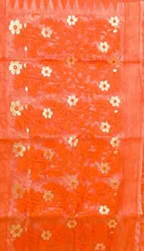 Buy Dhakai Jamdani Saree Off White Amp Orange Features Price Reviews Online In India Justdial