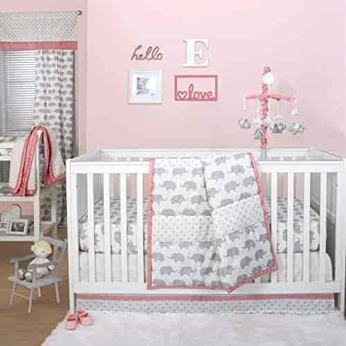 Grey Elephant And Triangle Dot 3 Piece Baby Crib Bedding Set With