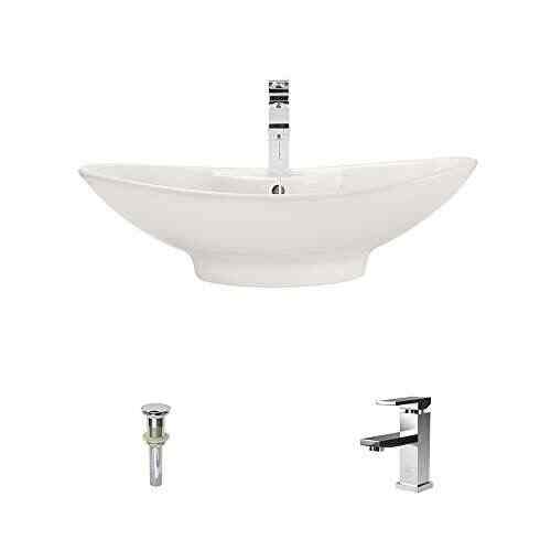 Mr Direct V2102 Bisque Porcelain Vessel Sink Chrome Ensemble With