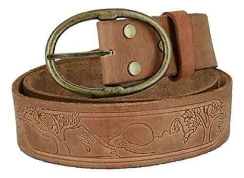 Hagora Mens Real Full Grain Leather Mythologic Tree Etched 1.75 Wide Snap Belt