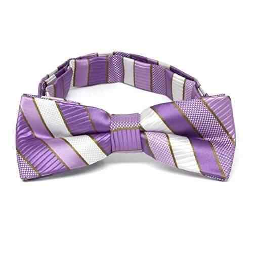 TieMart Boys Dark Purple and Gold Striped Bow Tie